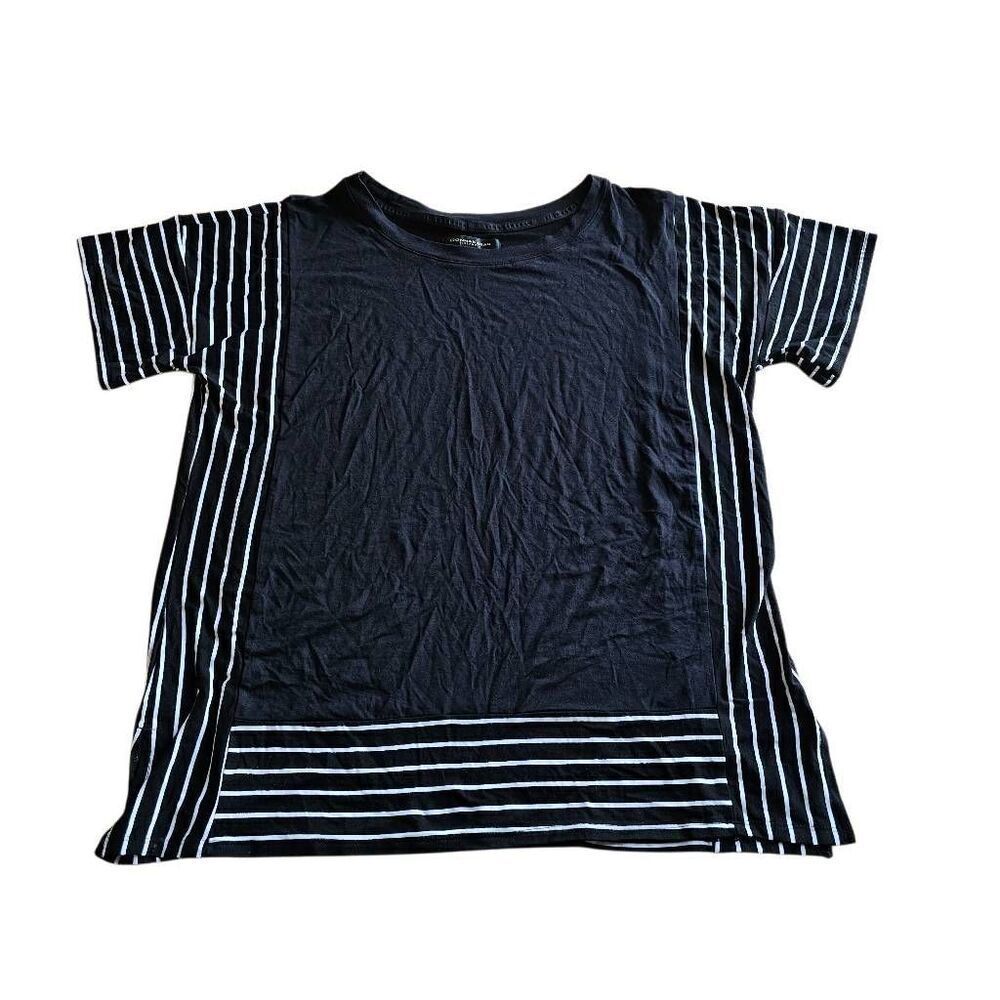 Donna karan womens Sz M black striped black label pajama lounge top